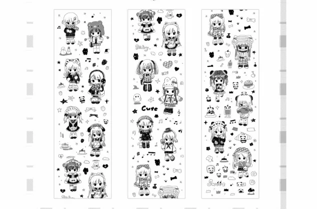 [해외] Daolishiqu 흑백 소녀일상 반투명 글리터 롤 스티커 2종 - 2